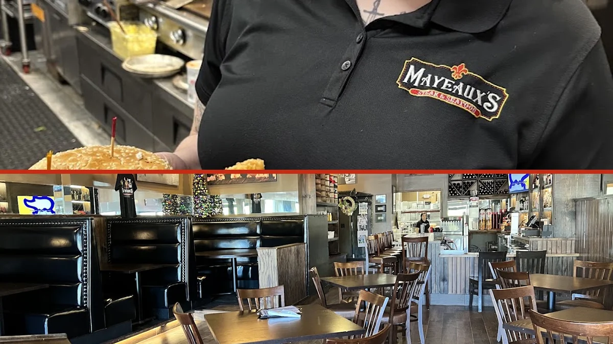 Casual restaurant interior with bar seating.